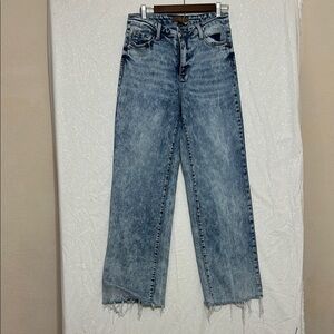 Judy Blue Acid Wash Wide Leg Jeans. Raw Hem Size 11/30